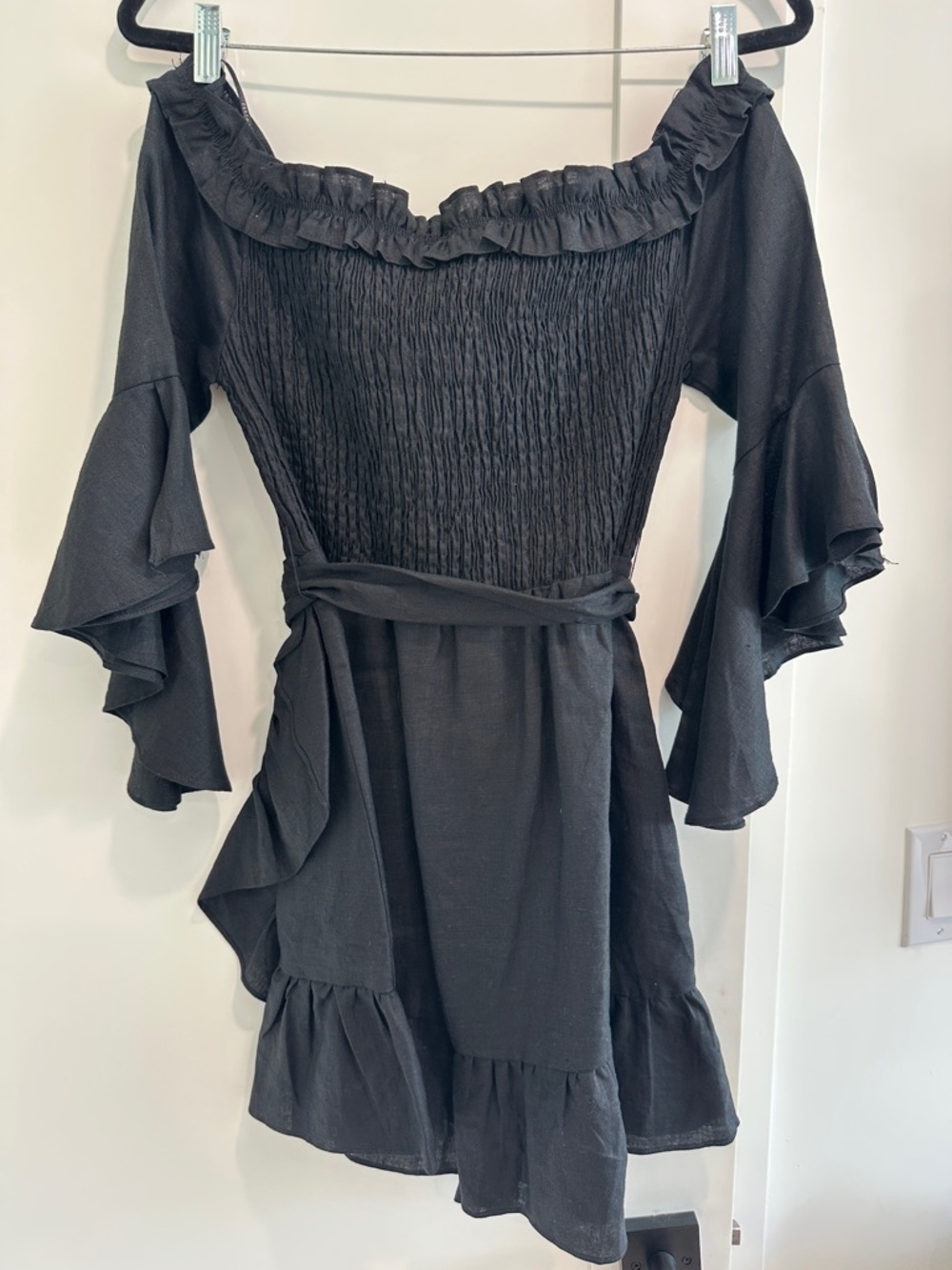 Black Off-Shoulder Ruffle Wrap Dress - Picture 4 of 4